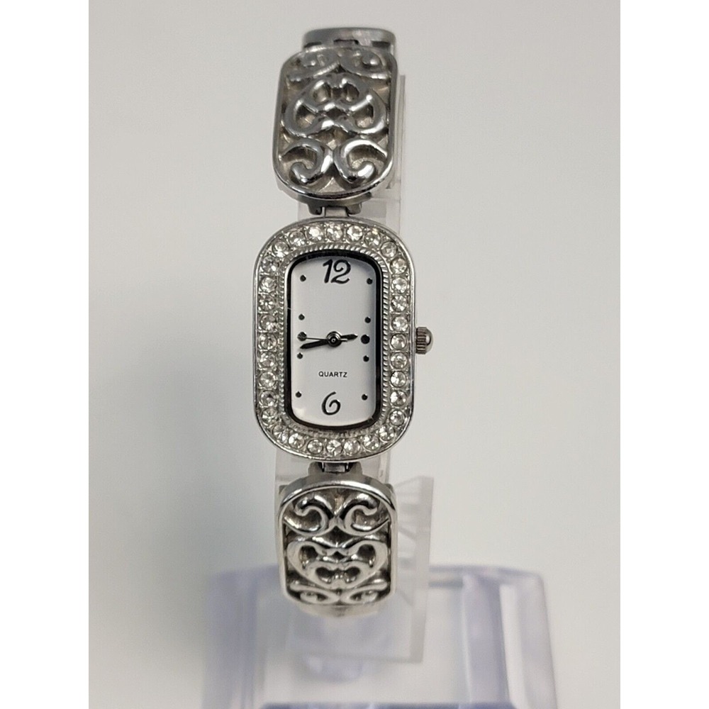 Allude Ladies Gemmed Quartz Watch 22mm Oval Silver Tone Metal Heart Link